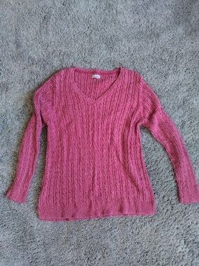 croft & barrow Raspberry Pink Cable Knit V-Neck Sweater